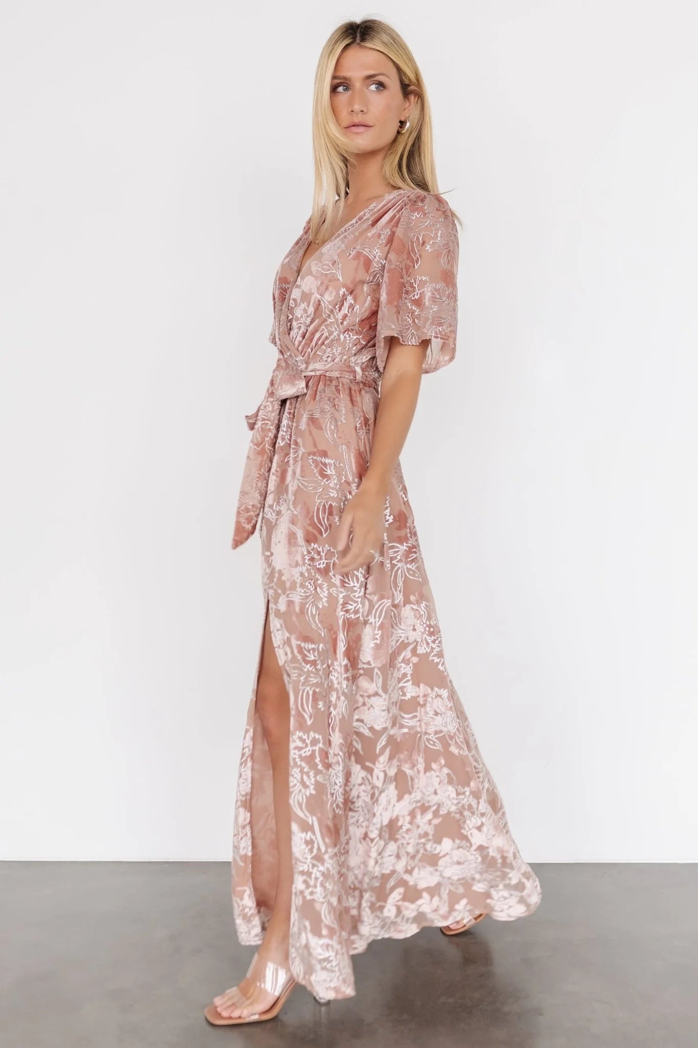 Uma Velvet Maxi Dress | Blush + Silver