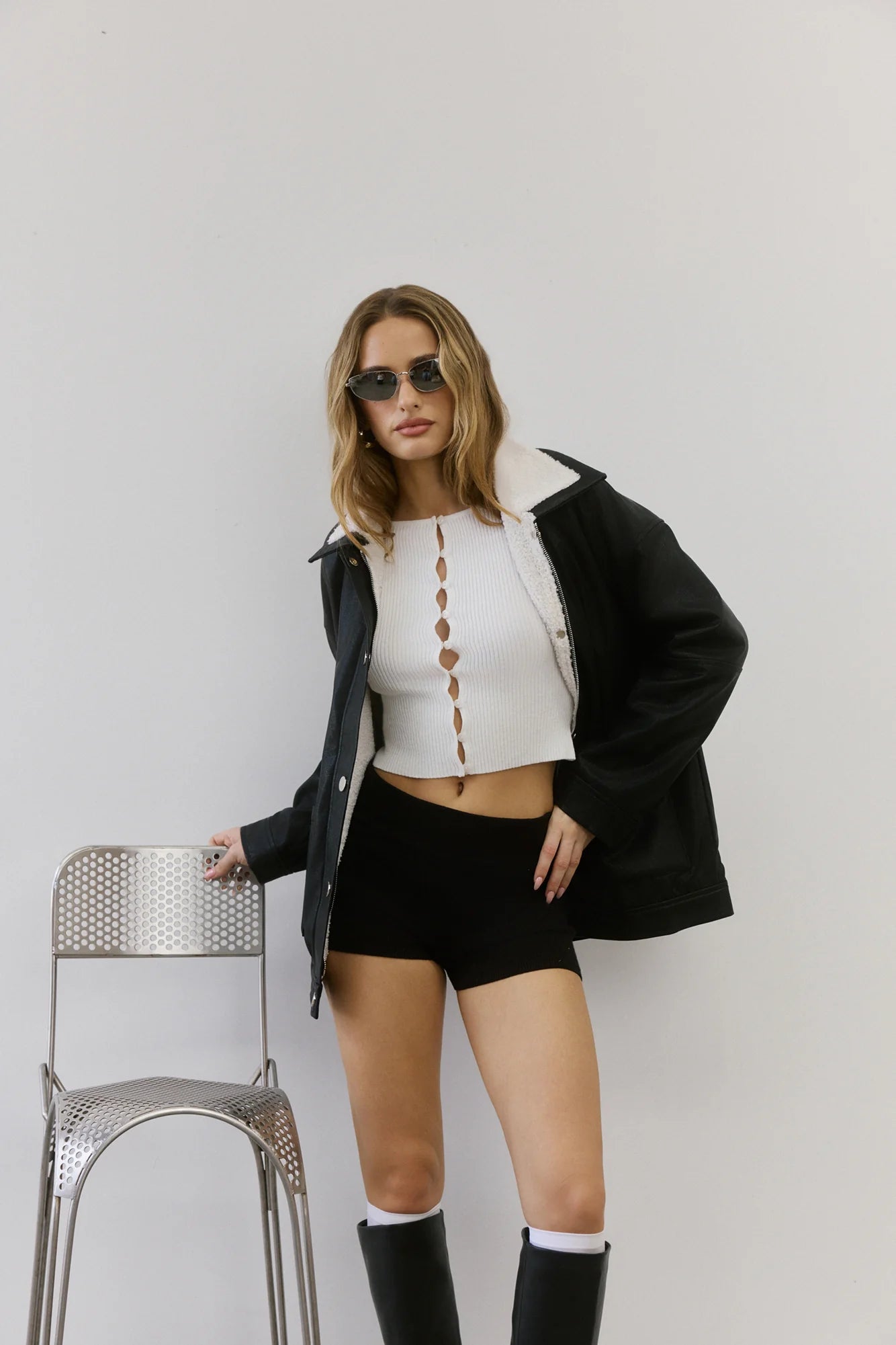 Frosted Nights Ribbed Long Sleeve Top White