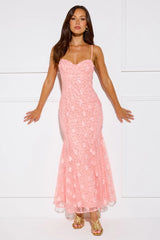 Glitter Wave Sequin Maxi Dress Peach