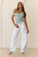 BASE Luxe Rib Luxe Line Off Shoulder Top Sage