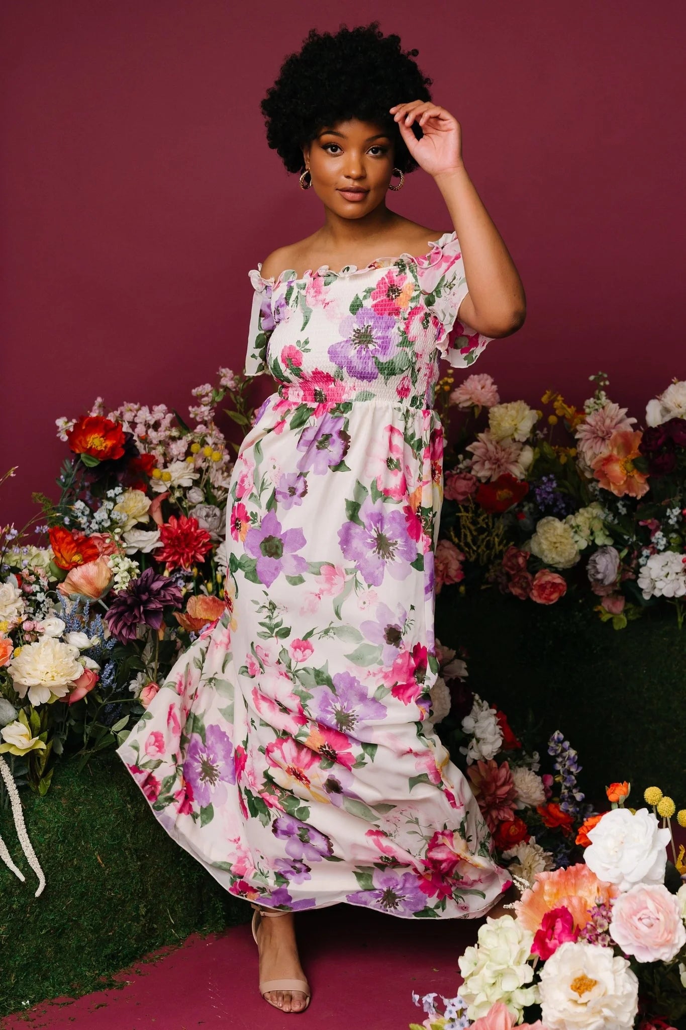 Elina Maxi Dress | Ivory + Pink Multi Floral