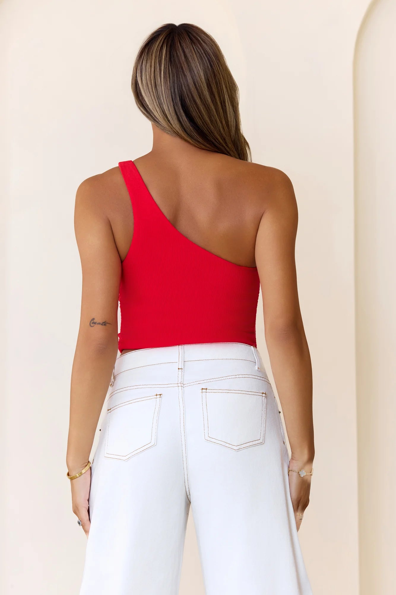 BASE Luxe Rib Best Side One Shoulder Tank Top Red