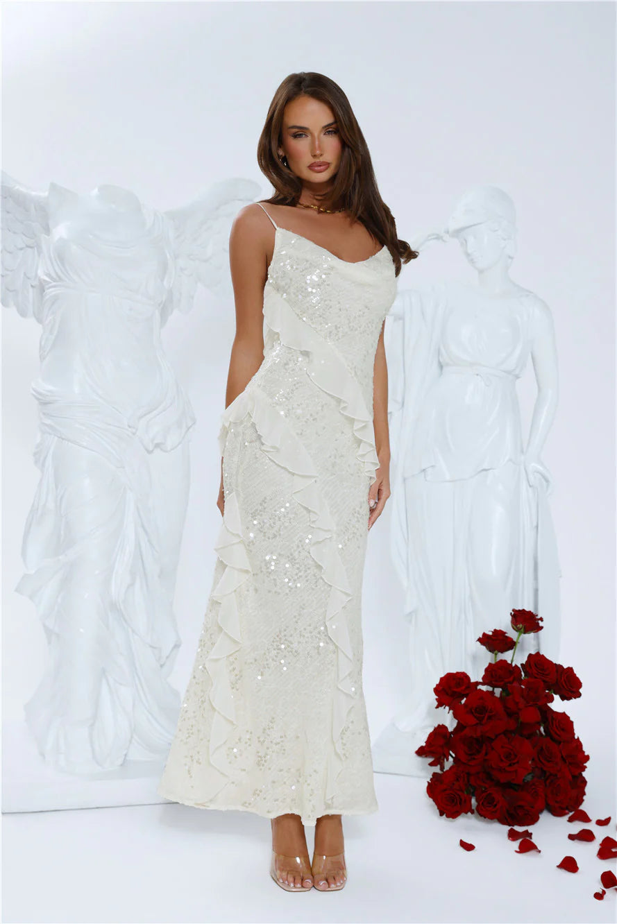 Glitter Gaze Sequin Maxi Dress Cream