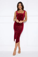 Dream Big Velvet Midi Dress Burgundy