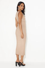 Empower Me Ribbed Midi Dress Beige