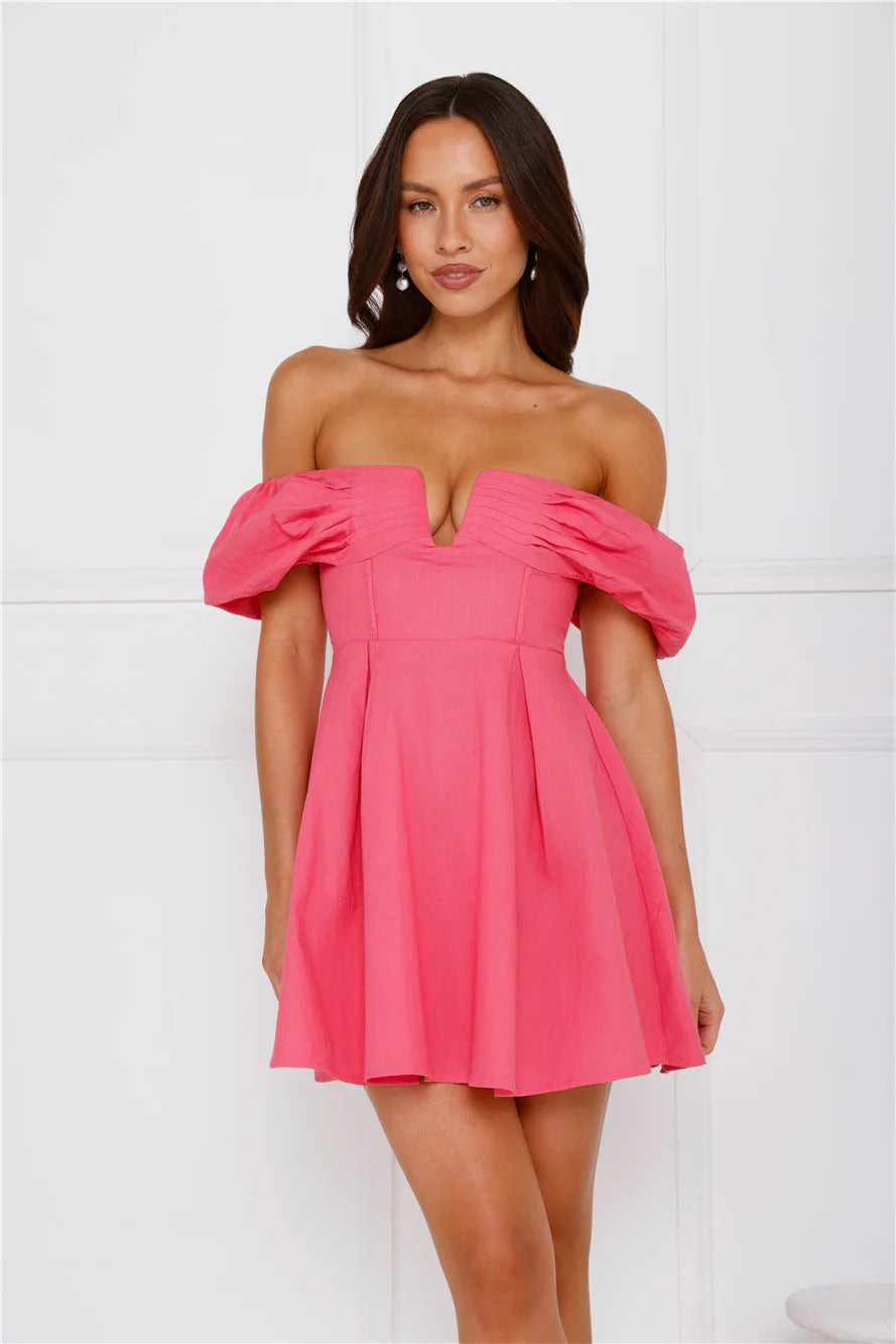 Darling Daze Off Shoulder Mini Dress Pink