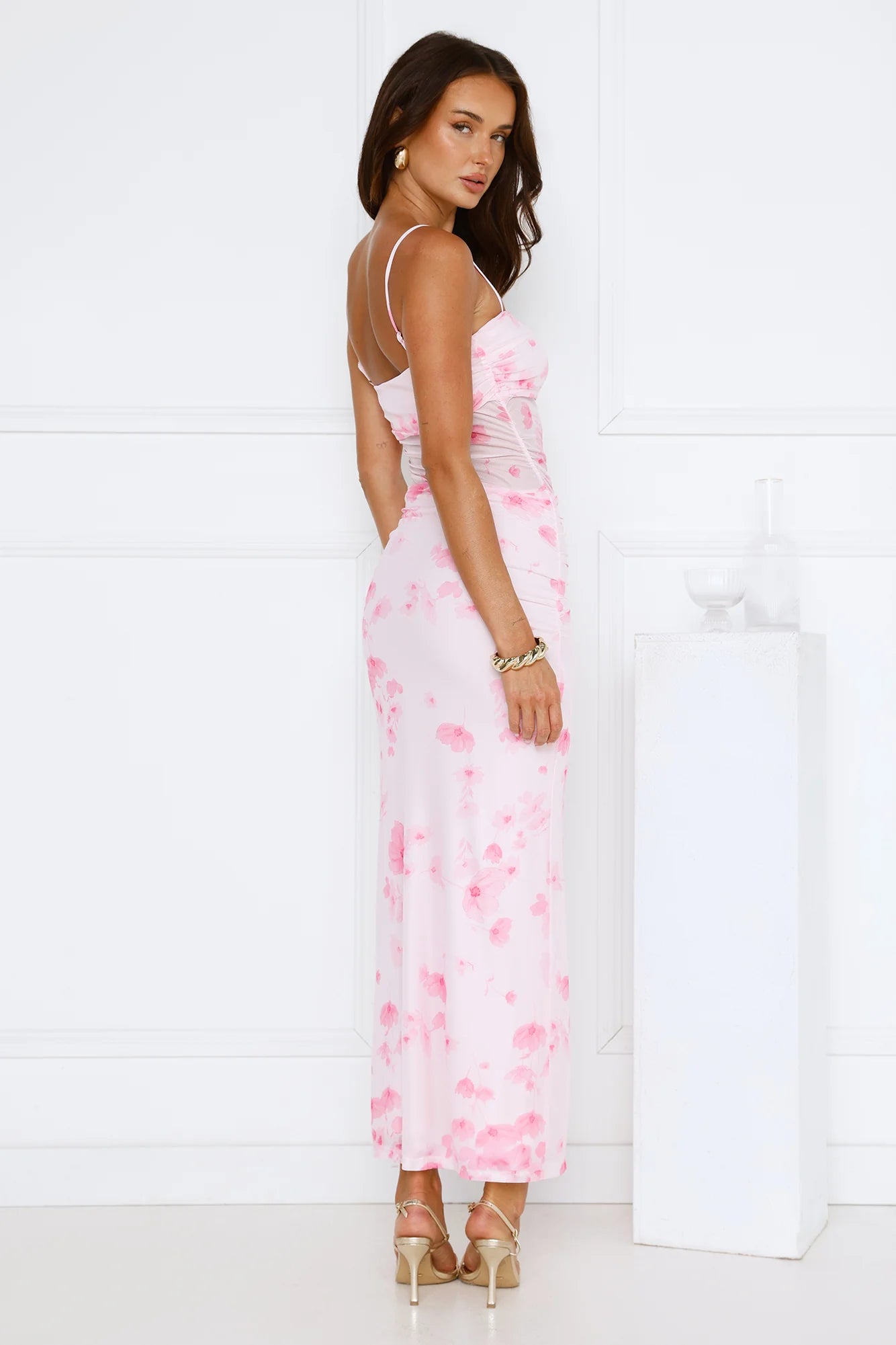 Frosted Glam Mesh Maxi Dress Pink