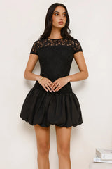 Downtown Diva Lace Bubble Mini Dress Black