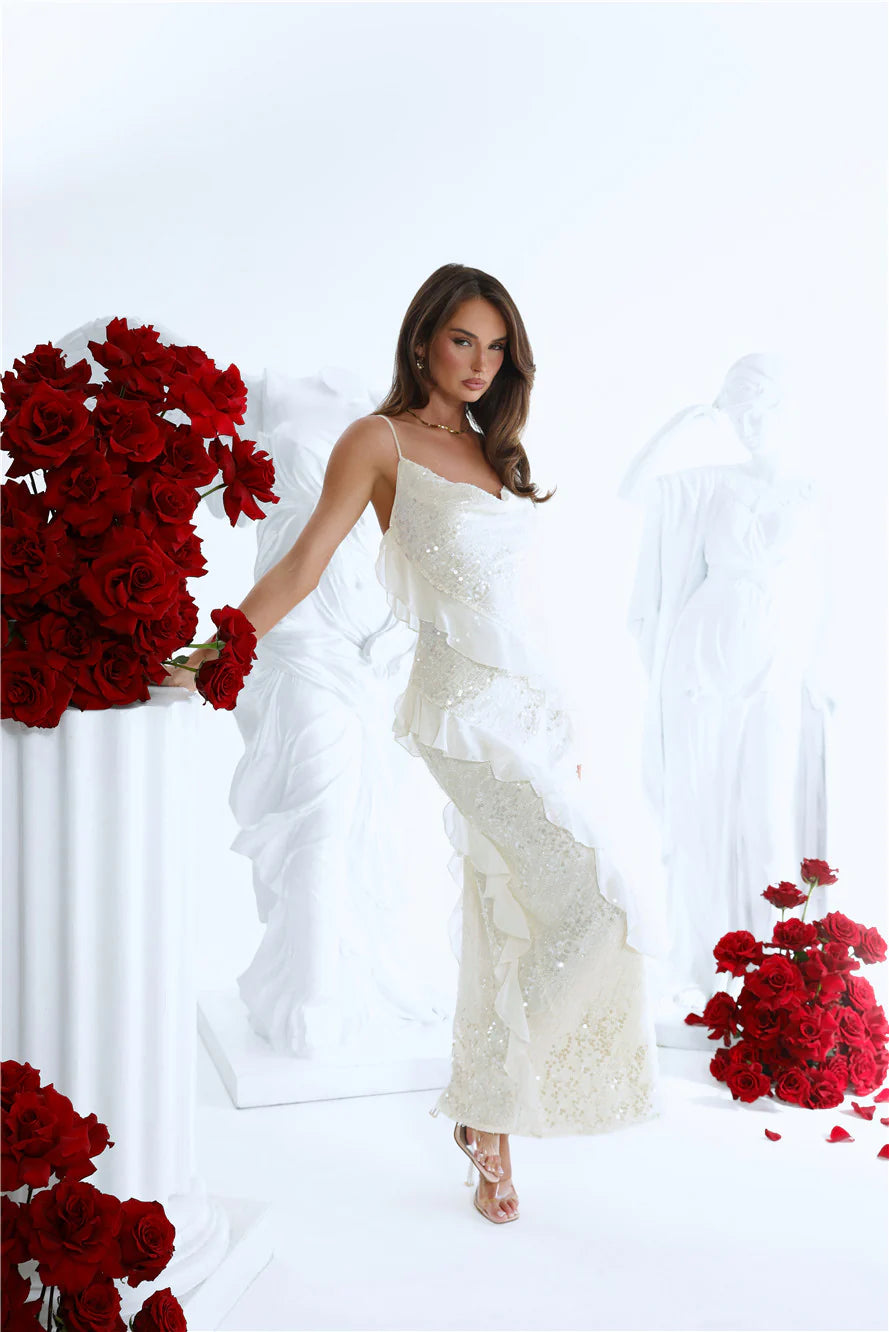 Glitter Gaze Sequin Maxi Dress Cream