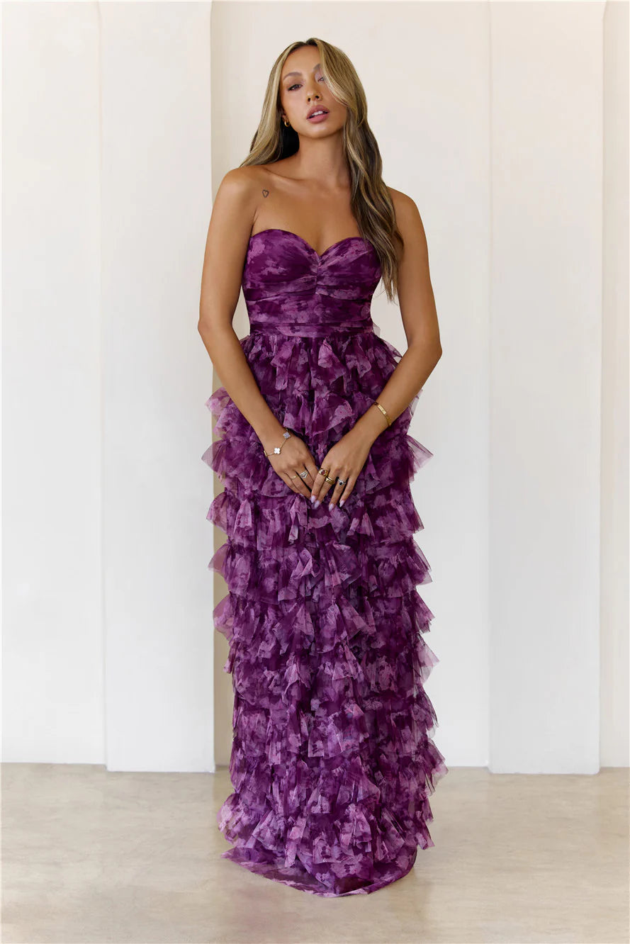 Festival Of You Strapless Tulle Maxi Dress Wine