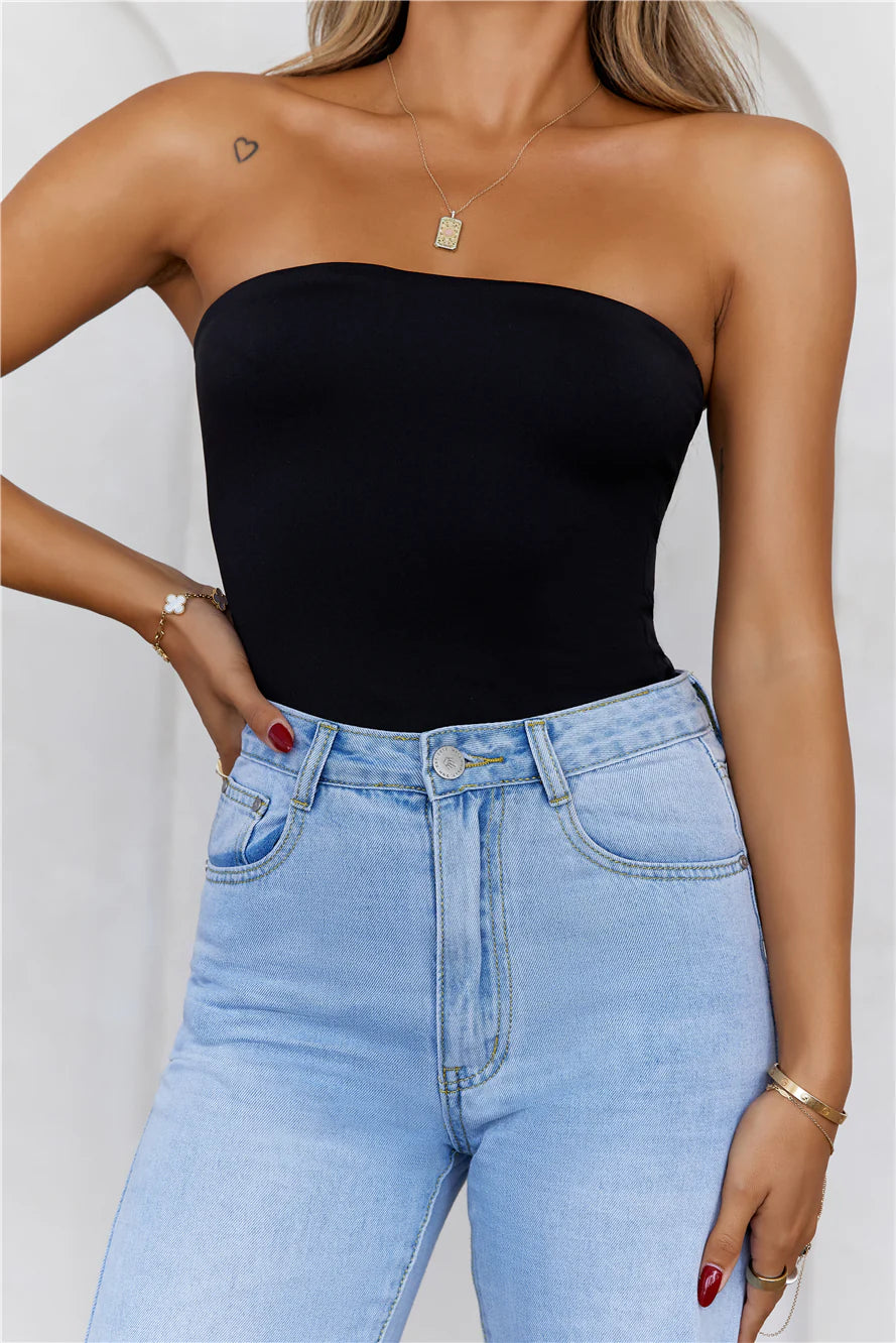 BASE  Longline Strapless Bandeau Top Black
