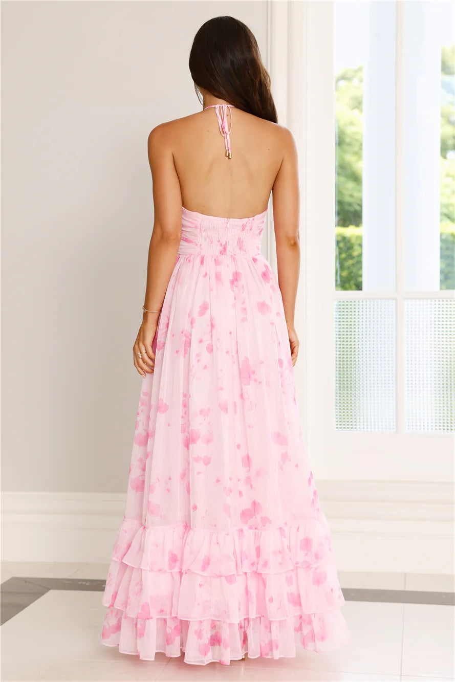 Floral Essence Halter Maxi Dress Pink