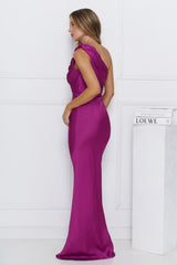 Chase Your Power One Shoulder Satin Maxi Dress Berry
