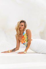Bloomin' One Shoulder Mesh Maxi Dress White