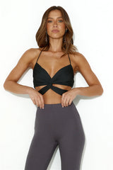Festival Hours Halter Crop Top Black