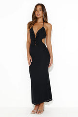 Girl Is Snatched Mesh Halter Maxi Dress Black