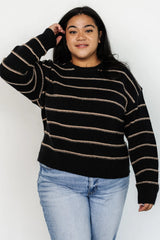 Alanis Stripe Sweater | Black + Camel