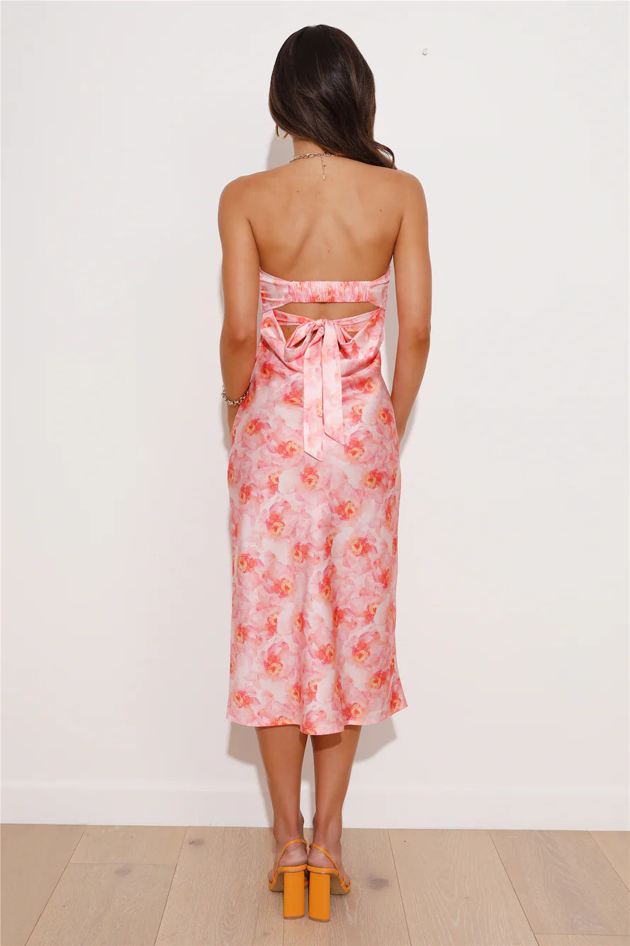 With Friends Satin Midi Dress Pink