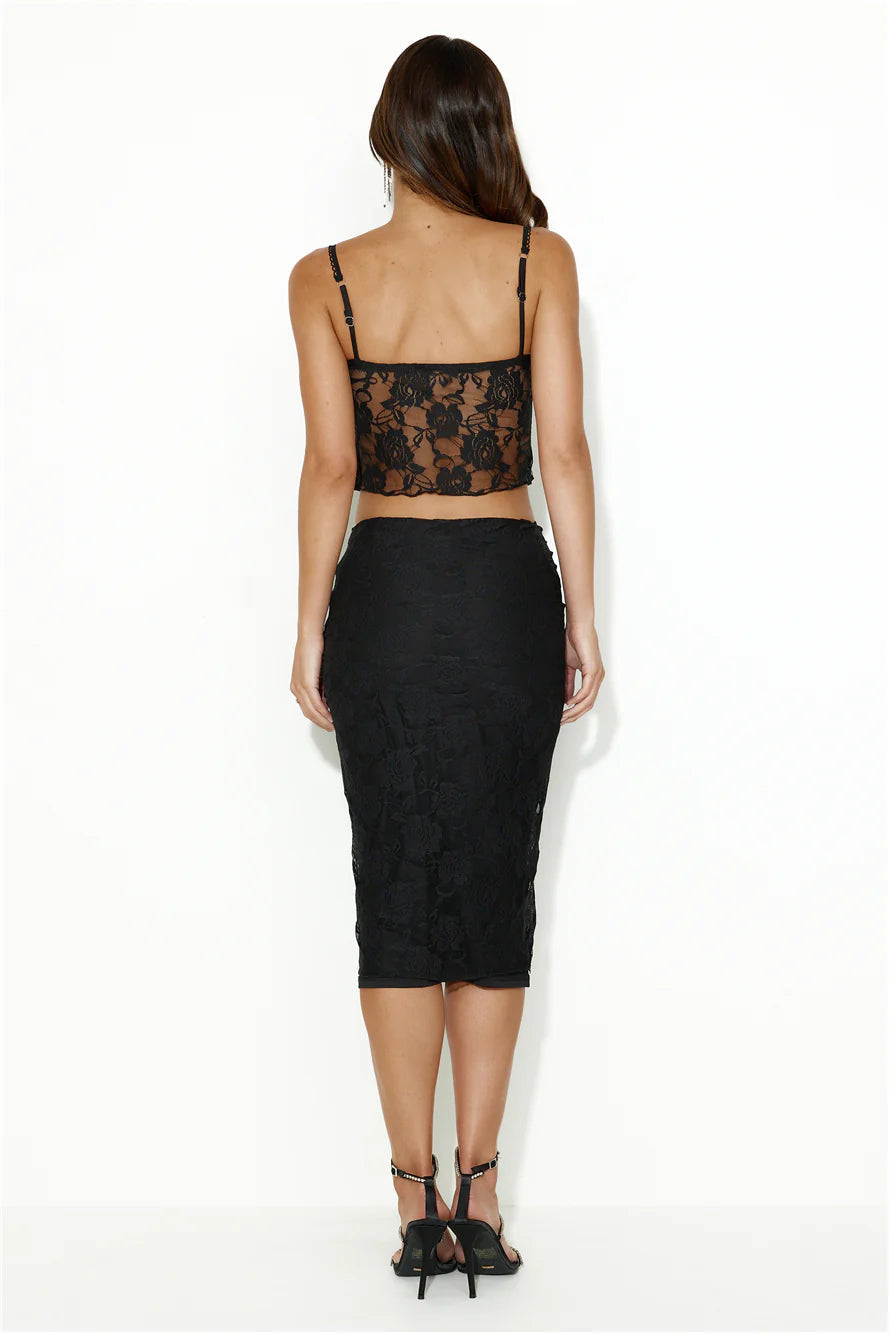 Flirt Lace Midi Skirt Black