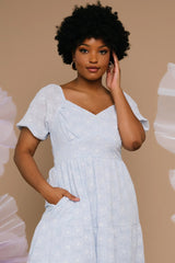 Mildred Embroidered Midi Dress | Light Blue