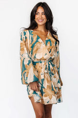 Juno Short Dress | Green + Gold Floral