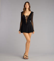 Lace-Up Moment Sheer Long Sleeve Mini Dress