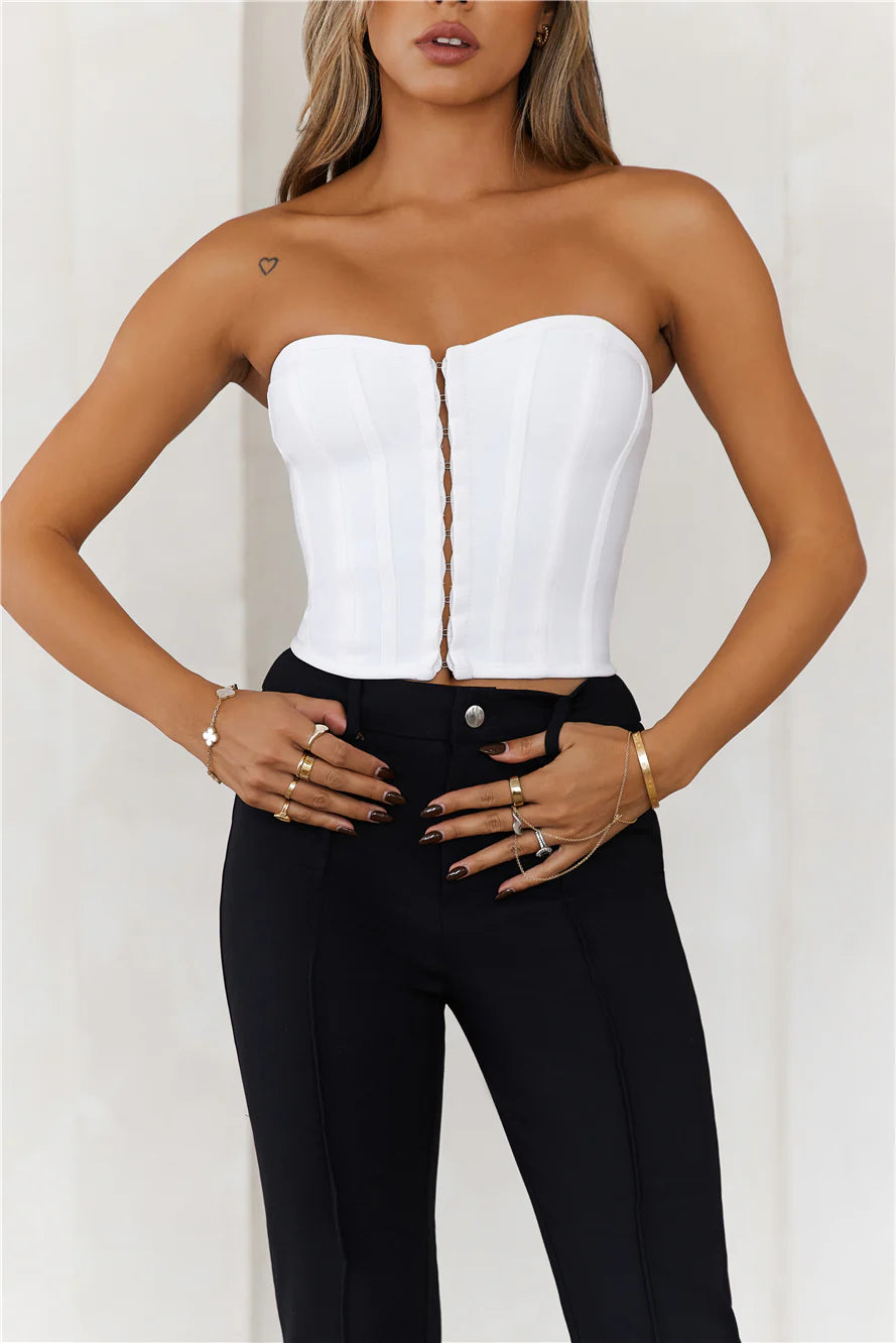 Exposure Bandage Strapless Corset Crop Top White