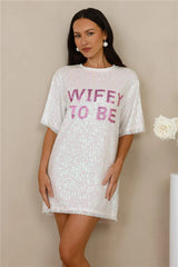 Wifey To Be Sequin T Shirt Dress White