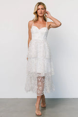 Anavi Tiered Midi Dress | White + Gold