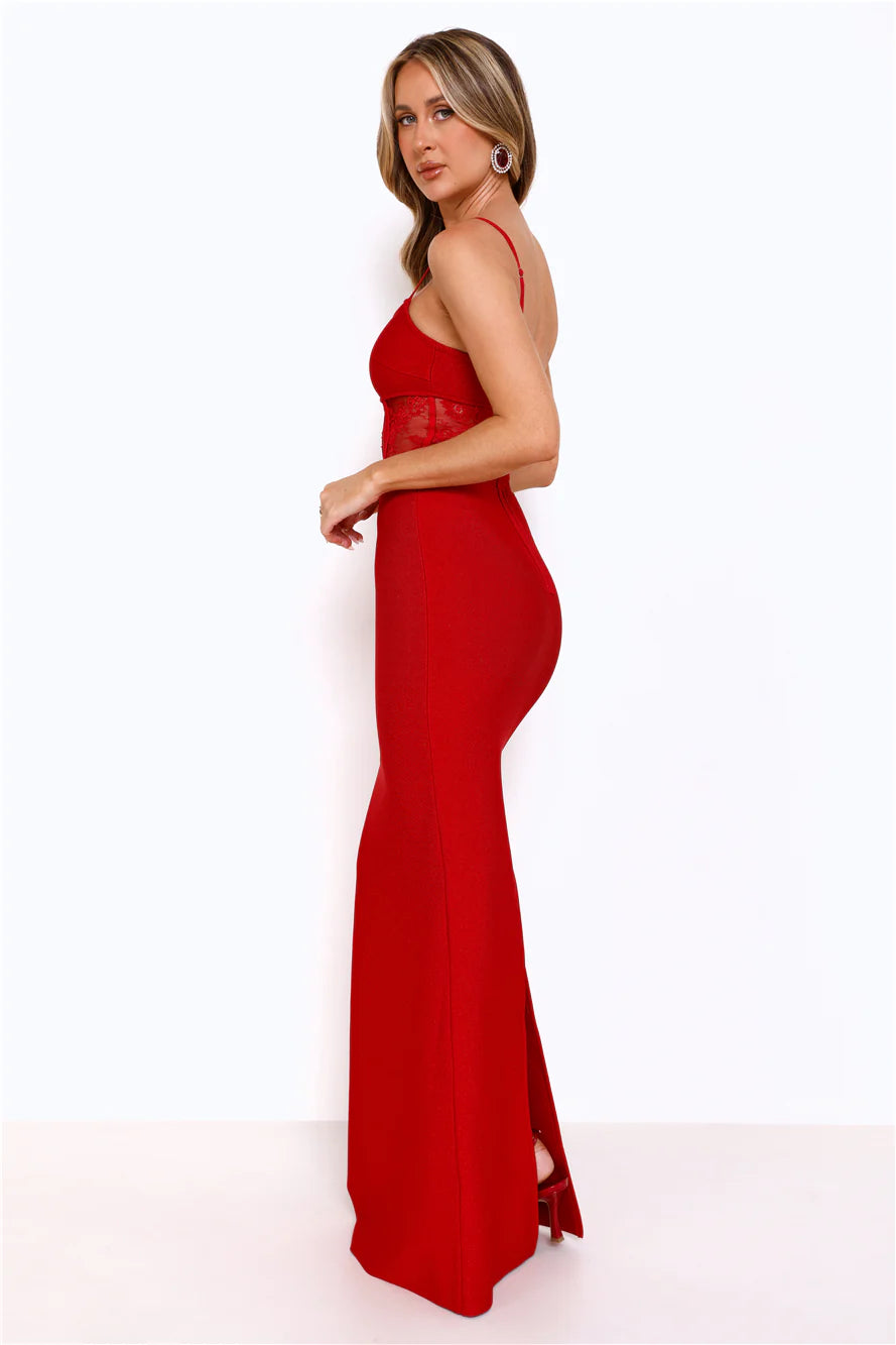 Eyes On The Prize Bandage Glitter Maxi Dress Red