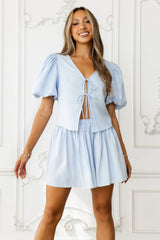 Coastal Edit Linen Blend Mini Skirt Blue