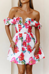 Velvet Rosé Off Shoulder Mini Dress White