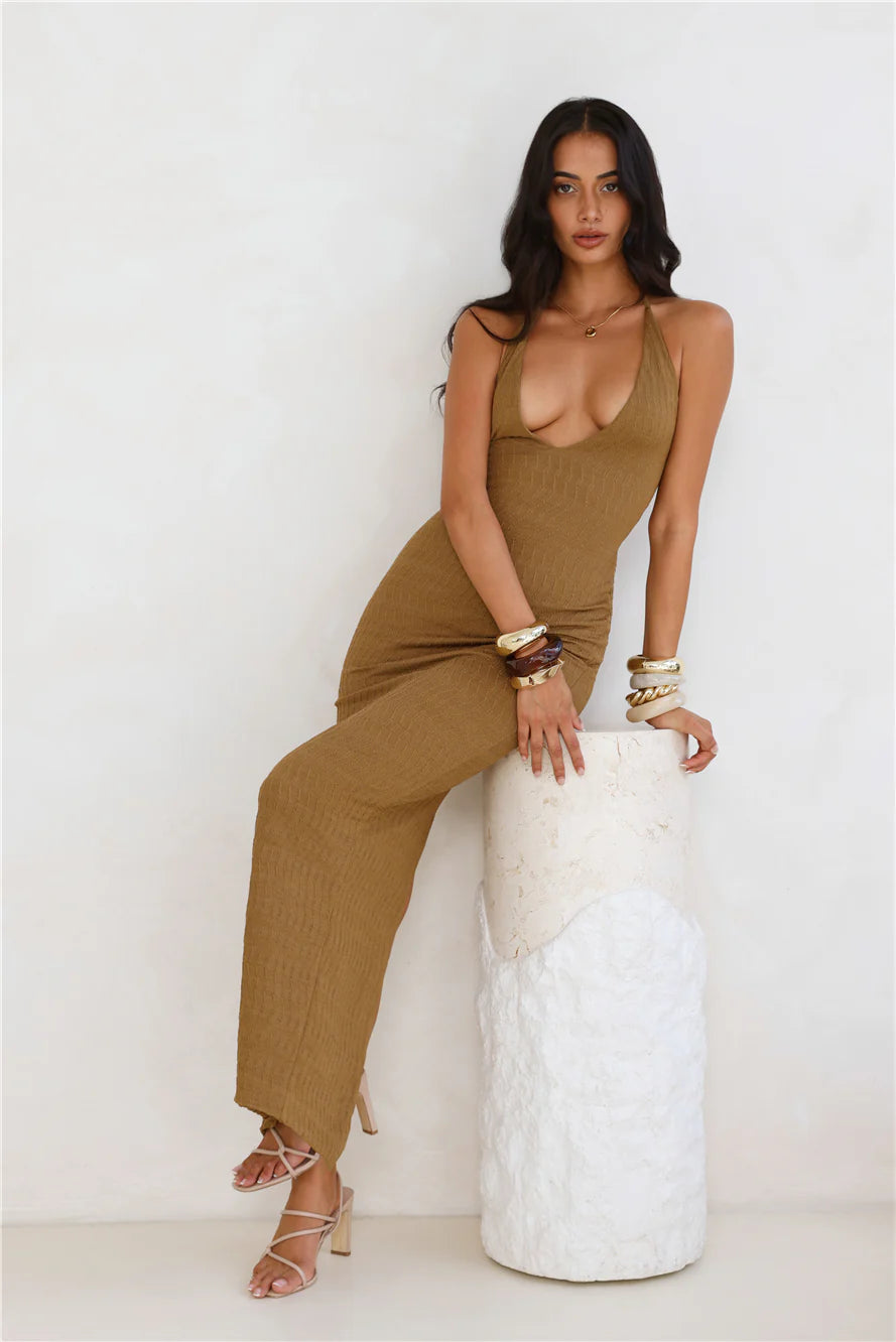Winnie Halter Maxi Dress Brown