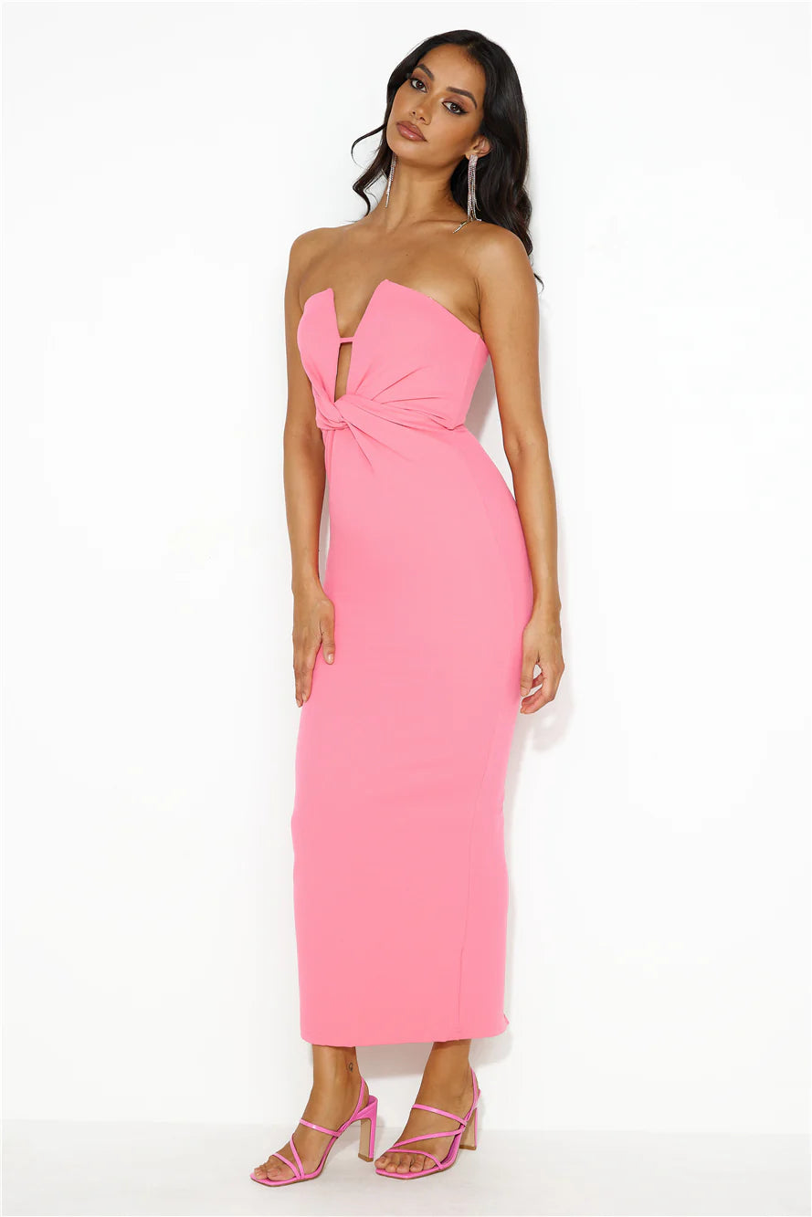 Groove To It Strapless Maxi Dress Pink