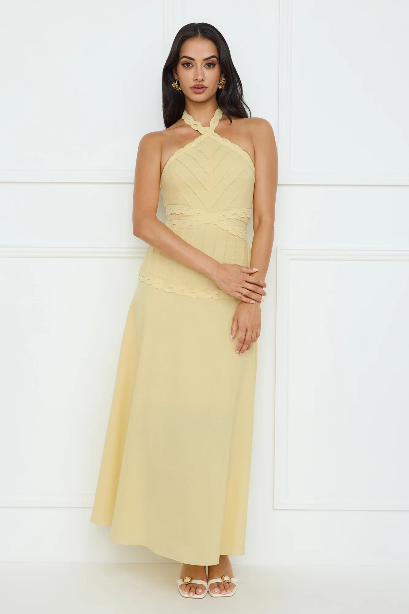 Tropical Honey Halter Maxi Dress Yellow