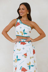 Citrus Squeeze One Shoulder Crop Top White