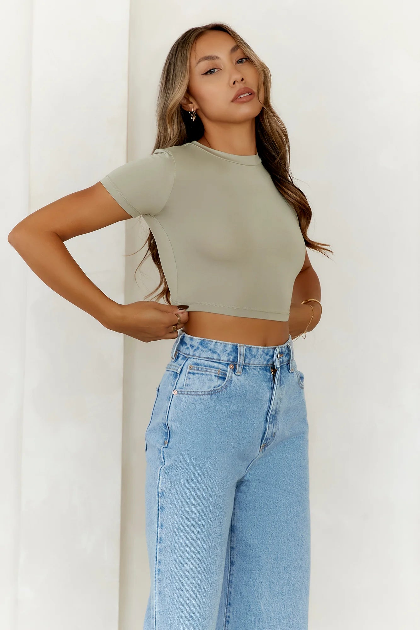 BASE The Baby Tee Crop Top Sage