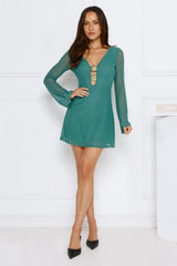 Champagne Aura Mesh Long Sleeve Mini Dress Green