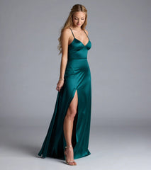 Lynnea Lace-Up Slit A-Line Satin Formal Dress