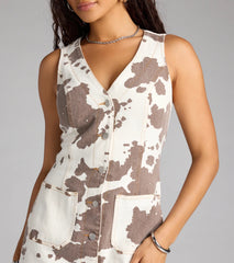 Saddle Up Cow Print Denim Mini Dress
