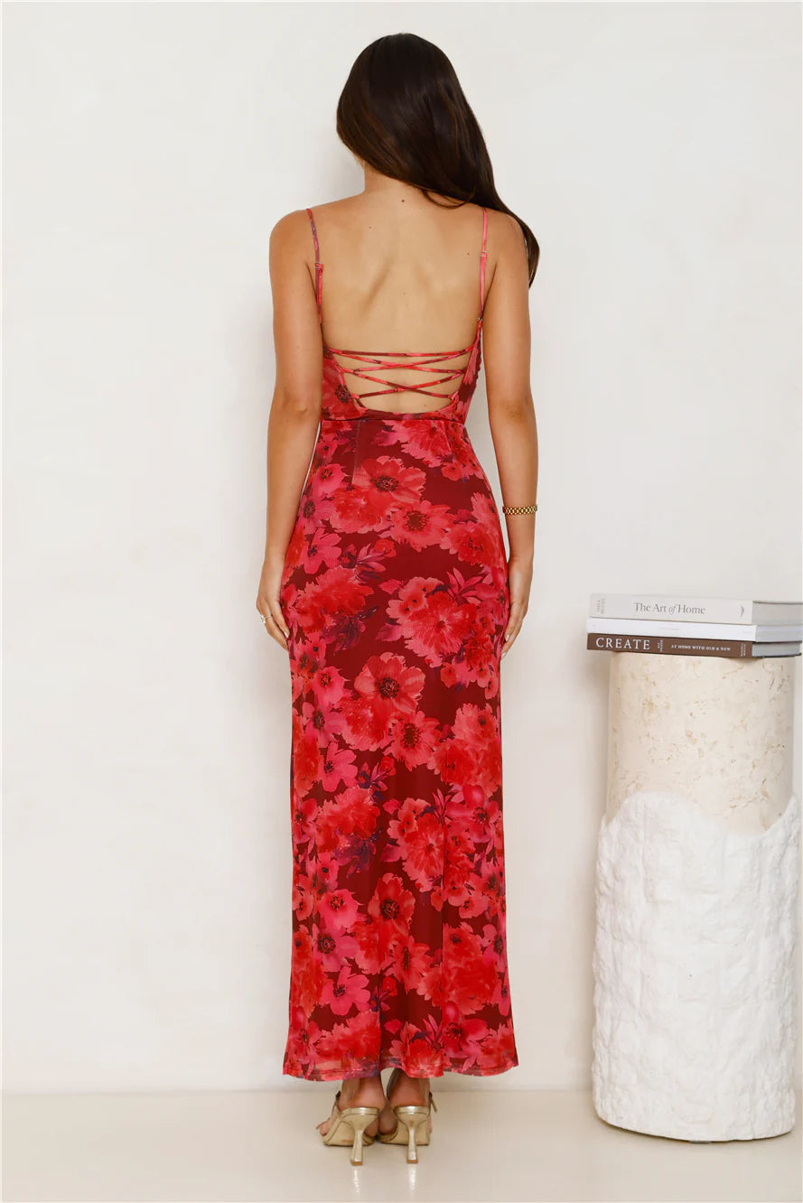 Fabulous Details Mesh Maxi Dress Red
