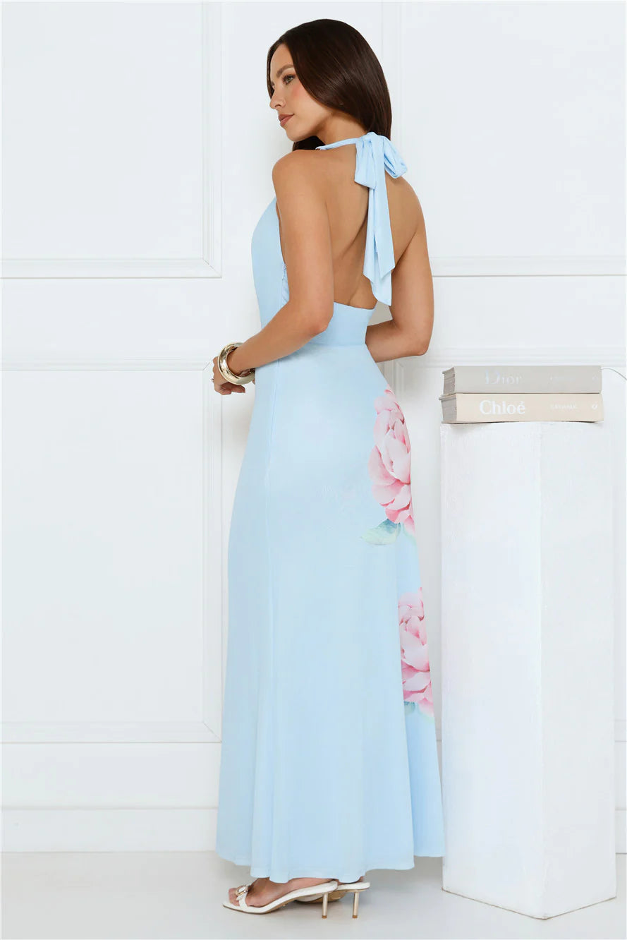 Daydream District Mesh Halter Maxi Dress Blue
