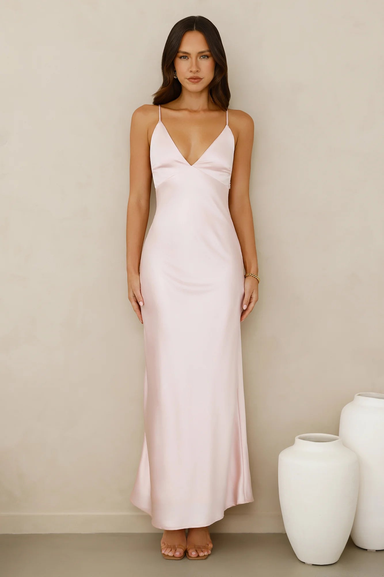 Chic 'Fit Slip Satin Maxi Dress Pink