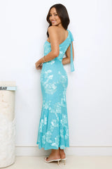 Glossy Girl One Shoulder Mesh Maxi Dress Aqua