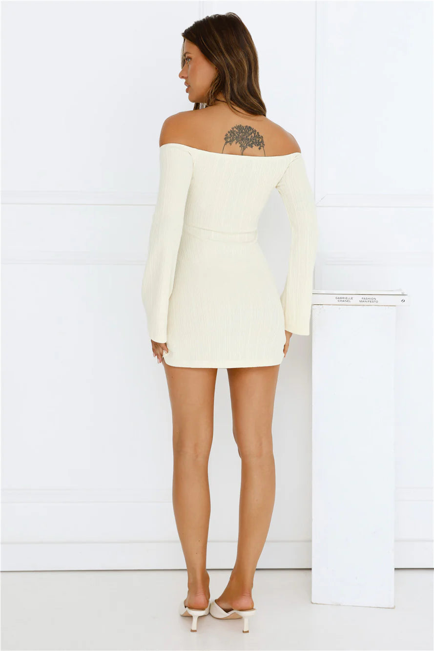 Falling Light Ribbed Long Sleeve Mini Dress Yellow
