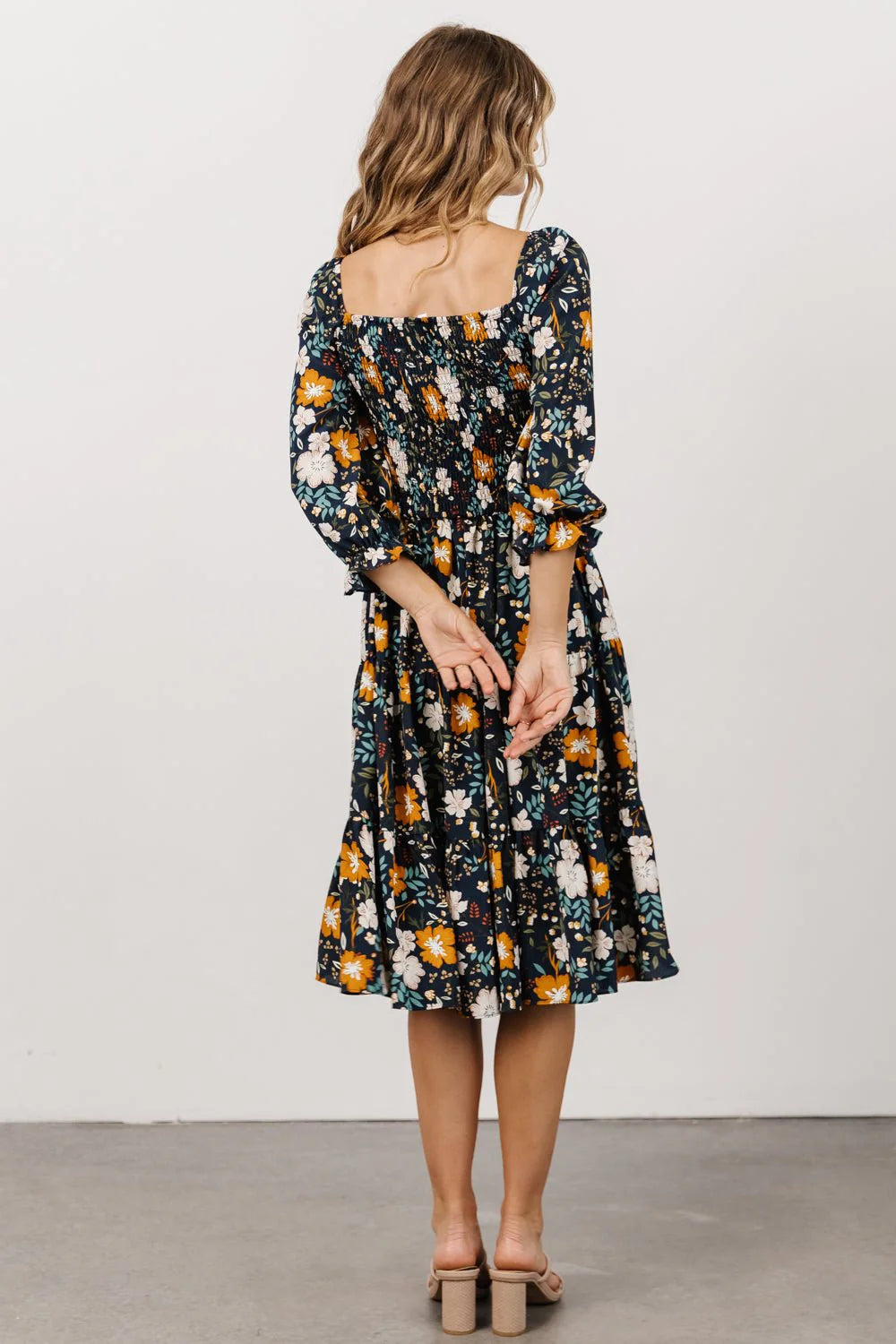 Marta Smocked Midi Dress | Dark Blue Vintage Floral