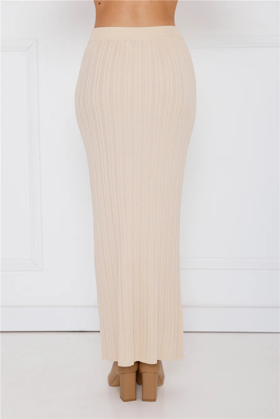 Winter Stars Knit Maxi Skirt Beige