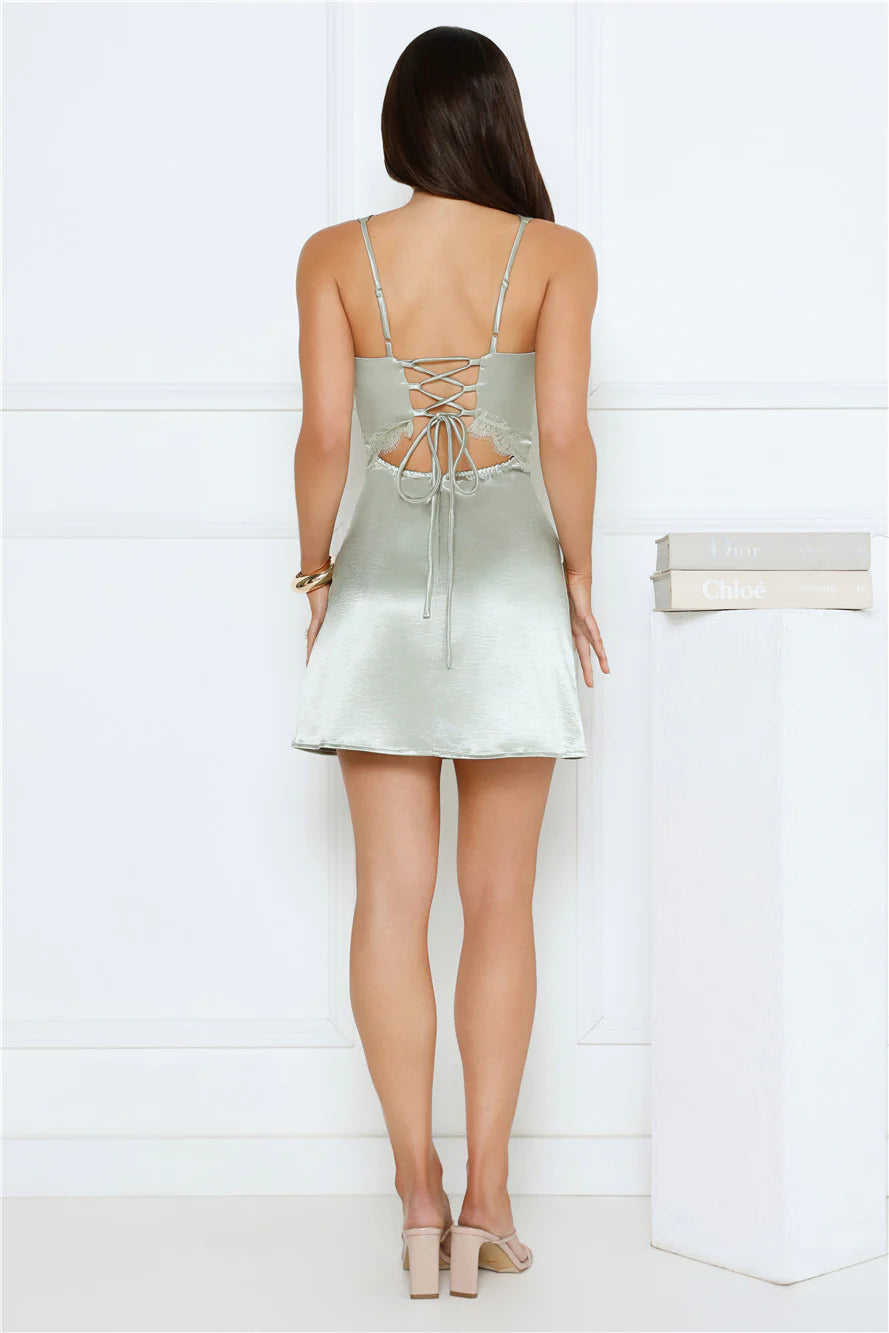 Sweet Tease Satin Mini Dress Sage