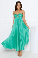 Clouds Of Love Strapless Pleated Maxi Dress Green