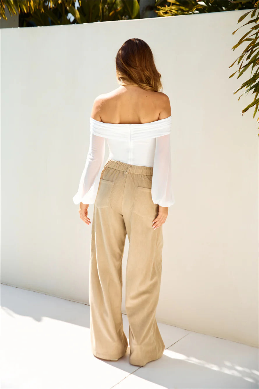 Fashionably Late Off Shoulder Mesh Bodysuit White